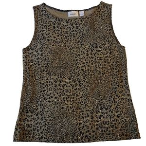 Chico's women's brown and black animal print w/ gold specks blouse size 2 (M)